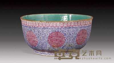 清道光 粉彩团寿碗 直径18.5cm
